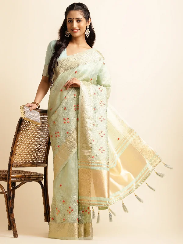 Women Party Wear Embroidery Worked Cotton Khadi Silk Saree with Un Stitched Blouse Casual Relaxed Fit Blouse Women Party Wear Embroidery Worked Cotton Khadi Silk Saree with Un Stitched Blouse Casual Relaxed Fit Blouse