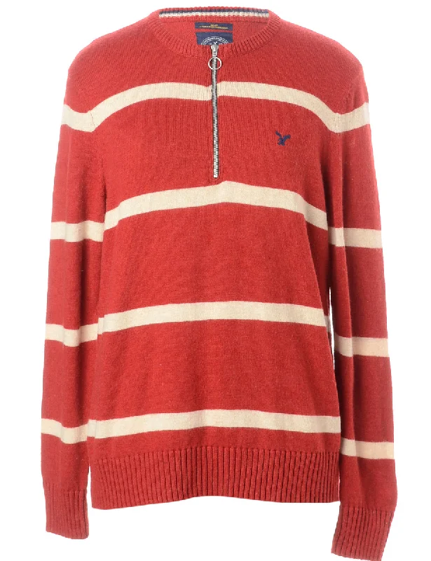 Label Red Zip Front Knitted Jumper Velvet Chenille Corduroy