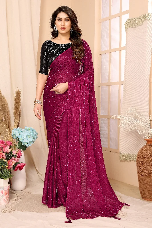 Women Pink Satin Chiffon Stone Work Saree With Un-Stiched Blouse Lightweight Chiffon Blouse Women Pink Satin Chiffon Stone Work Saree With Un-Stiched Blouse Lightweight Chiffon Blouse