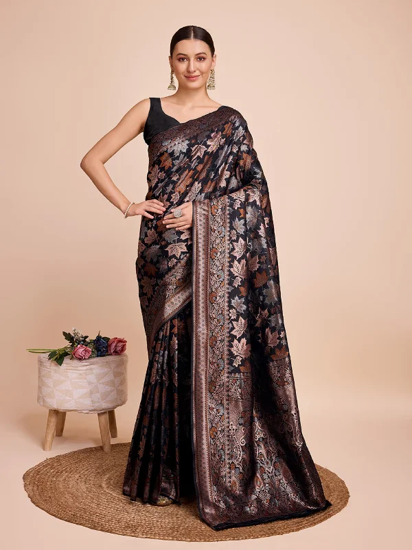 Women Black Kota Doriya Soft Silk Weaving Work Saree With Un-Stiched Blouse Boho Printed Blouse Women Black Kota Doriya Soft Silk Weaving Work Saree With Un-Stiched Blouse Boho Printed Blouse
