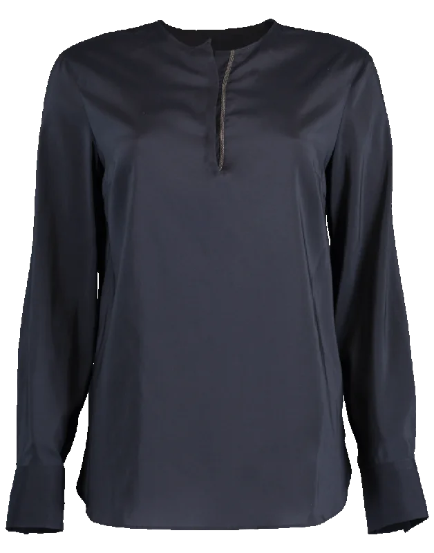 Monili Henley Silk Blouse Office Formal Blouse