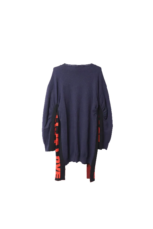 Stella McCartney All is Love Oversized Jumper in Navy Blue Wool Boat Neck Shawl Collar Notched Collar