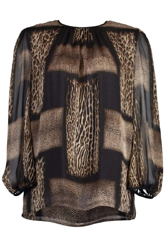 Snake and Leopard Patchwork Blouse Delicate Bow Blouse