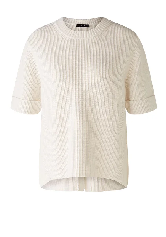 Oui Round Neck Ribbed Sweater, Off-White Oversized Loose Flowy
