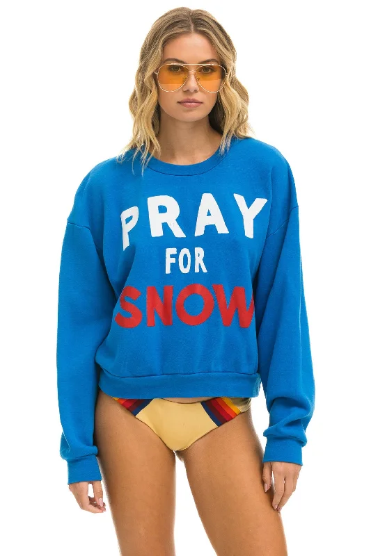 PRAY FOR SNOW RELAXED CREW SWEATSHIRT - OCEAN Hoodie with Hem Detail Decorative Unique