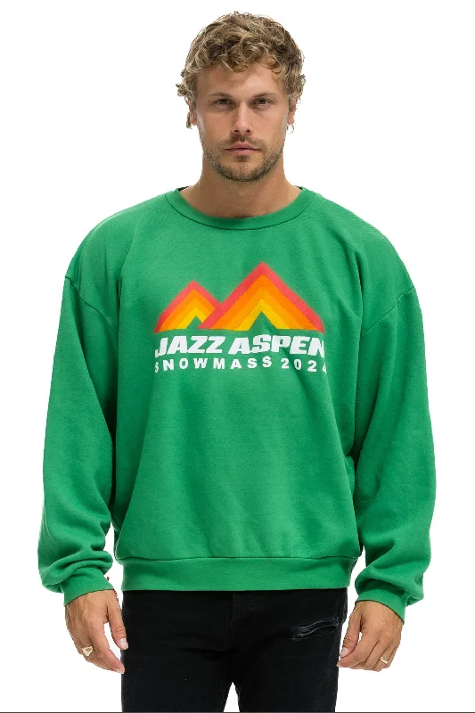 JAZZ ASPEN SNOWMASS 2024 CREW SWEATSHIRT RELAXED - KELLY GREEN Hoodie with Side Slits Relaxed Casual JAZZ ASPEN SNOWMASS 2024 CREW SWEATSHIRT RELAXED - KELLY GREEN Hoodie with Side Slits Relaxed Casual