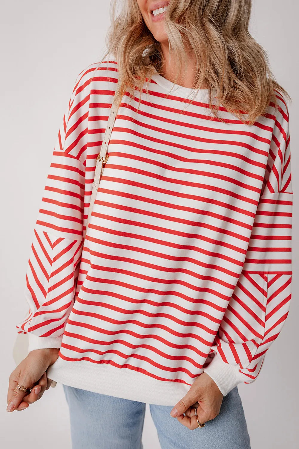 Striped Dropped Shoulder Long Sleeve Sweatshirt Hoodie with Belted Waist Structured Tailored