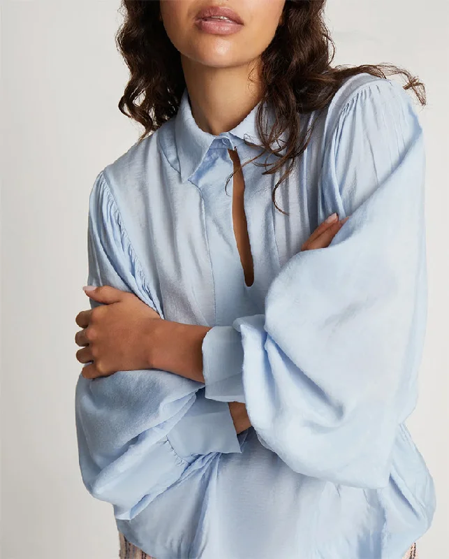 Shellcu Blouse Light Blue Flowy Bohemian Blouse