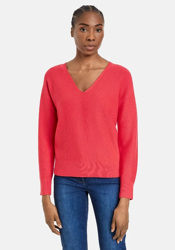 Gerry Weber V-Neck Pullover Jumper, Red Transparent Opaque Sheer