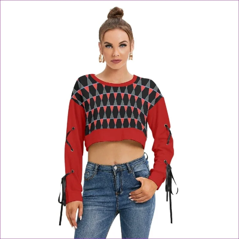 Scaled Women's Lace Up Long Sleeve Cropped Sweatshirt Hoodie with Bell Sleeves Flared Feminine