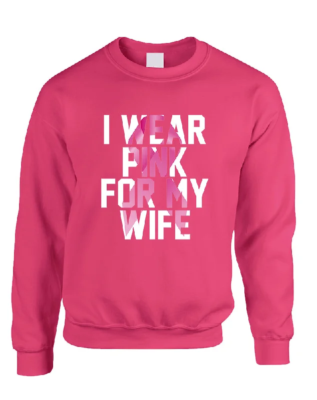 Adult Sweatshirt I Wear Pink For My Wife Breast Cancer Support Hoodie with Hem Fringe Bohemian Relaxed