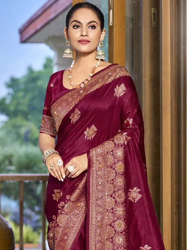 Women Magenta Silk Saree With Un Stitched Blouse Double-Layered Blouse