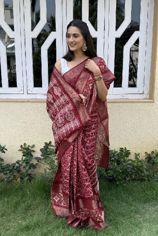 Women Party Wear Bandhani Printed Candy Cotton silk Saree with Un Stitched Blouse Feminine Tie Blouse