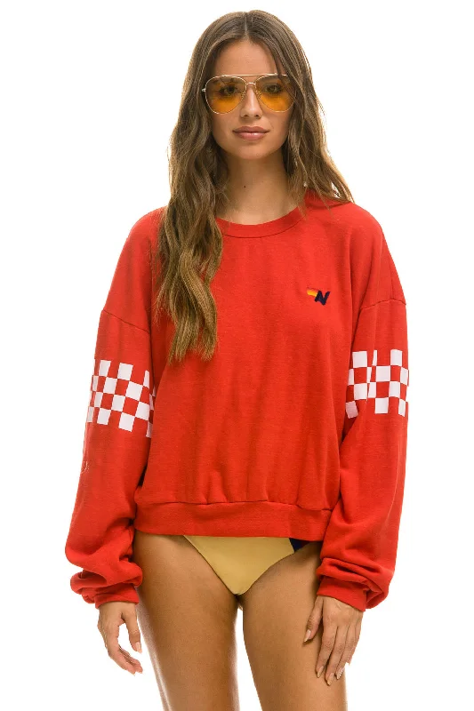 CHECK 2 SLEEVE RELAXED CREW SWEATSHIRT - RED // WHITE Hoodie with Hood Adjustable Protection