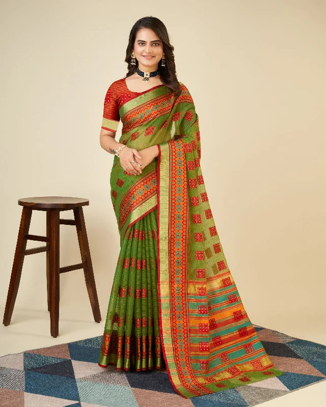 Women Lime Green Kota Doriya Soft Silk Weaving Work Saree With Un-Stiched Blouse Embroidered Floral Blouse Women Lime Green Kota Doriya Soft Silk Weaving Work Saree With Un-Stiched Blouse Embroidered Floral Blouse