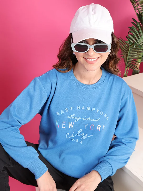 VimaL Jonney Regular Fit Blue Printed Sweatshirt For Women Hoodie with Sequins Glamorous Eye-catching VimaL Jonney Regular Fit Blue Printed Sweatshirt For Women Hoodie with Sequins Glamorous Eye-catching
