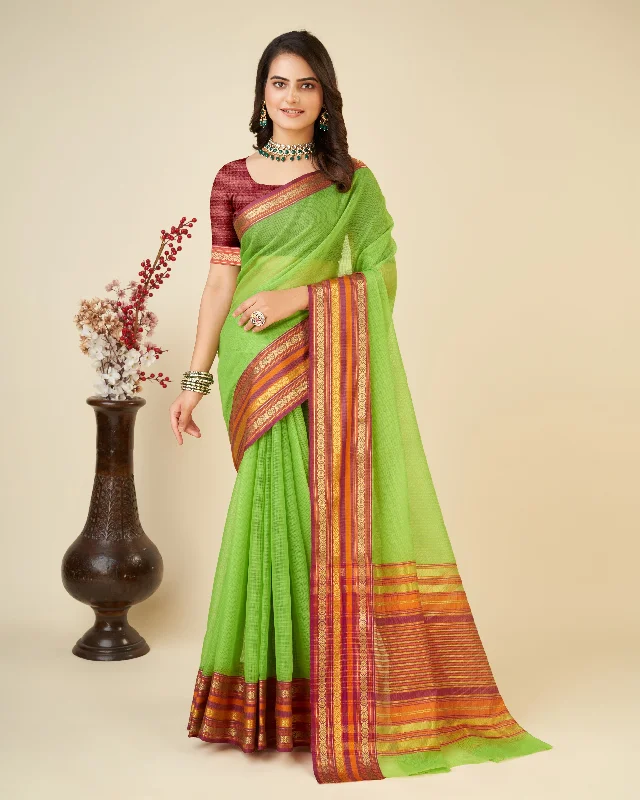 Women Parrot Kota Doriya Soft Silk Weaving Work Saree With Un-Stiched Blouse Chic Sleeveless Blouse Women Parrot Kota Doriya Soft Silk Weaving Work Saree With Un-Stiched Blouse Chic Sleeveless Blouse