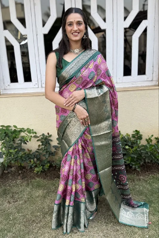 Women Party Wear Printed Dhola Silk Saree with Un Stitched Blouse Office-Ready Blouse