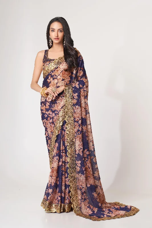 Women Purple Organza Sequins Embroidery Work With Digital Print Saree With Un-Stiched Blouse Casual Relaxed Blouse Women Purple Organza Sequins Embroidery Work With Digital Print Saree With Un-Stiched Blouse Casual Relaxed Blouse