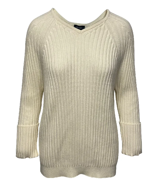 Max & Co Knit Sweater in Cream Viscose Denim Fabric Leather Fabric Suede Fabric