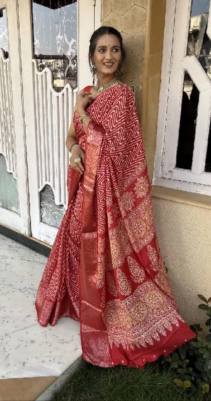 Women Party Wear Printed Dhola Silk Saree with Un Stitched Blouse Embellished Collar Blouse