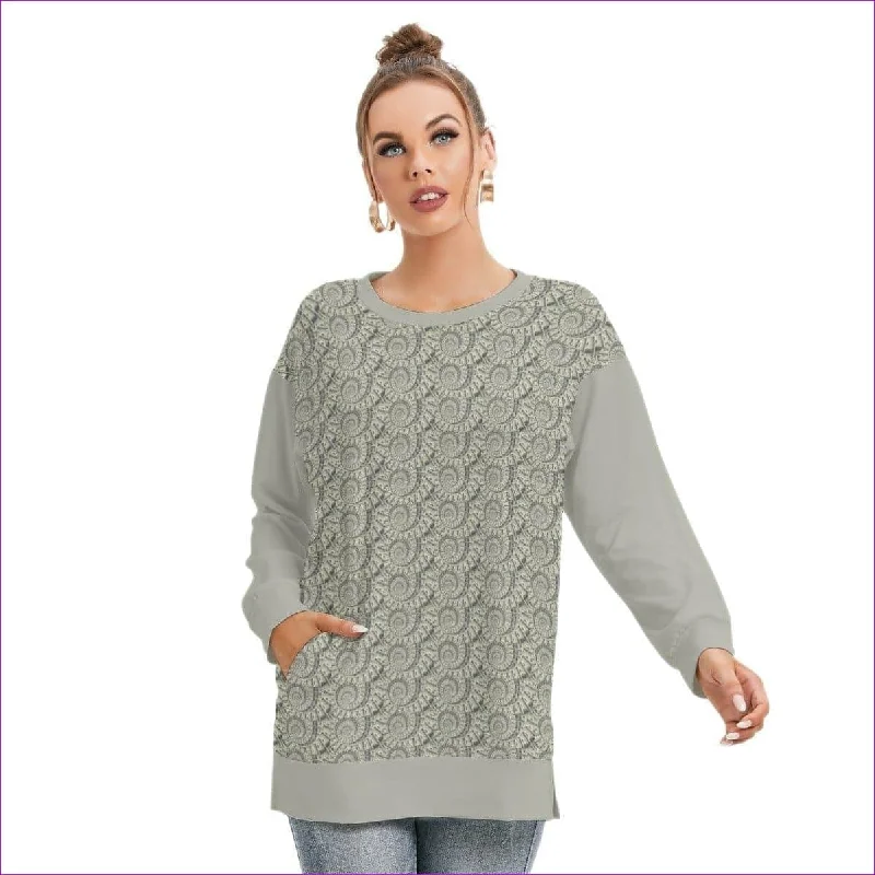 Cash Womens Side Split O-neck Sweatshirt Hoodie with Drawstring Waist Adjustable Fitted