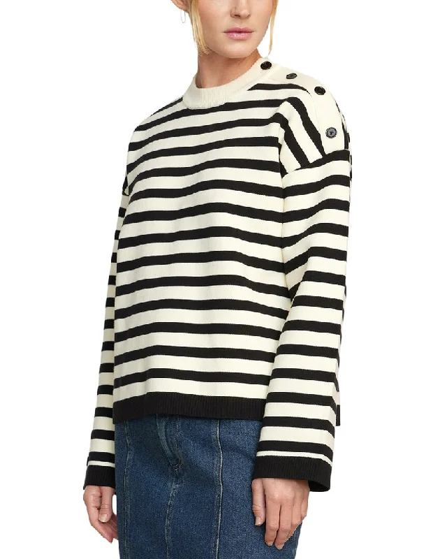 Modern Citizen Alexa Striped Button Placket Sweater Seamless Knitted Crochet