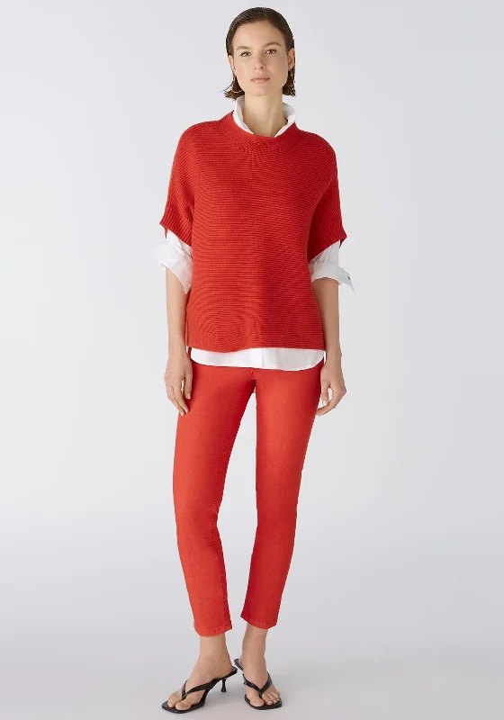 Oui High Neck Rib Knit Relaxed Sweater, Aura Orange Handmade Hand-knitted Hand-woven Oui High Neck Rib Knit Relaxed Sweater, Aura Orange Handmade Hand-knitted Hand-woven