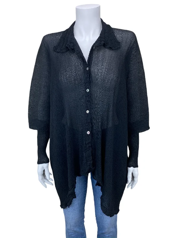 Issey Miyake Cauliflower Women's Oversized Crinkle Blouse Black One Size Modern Work Blouse