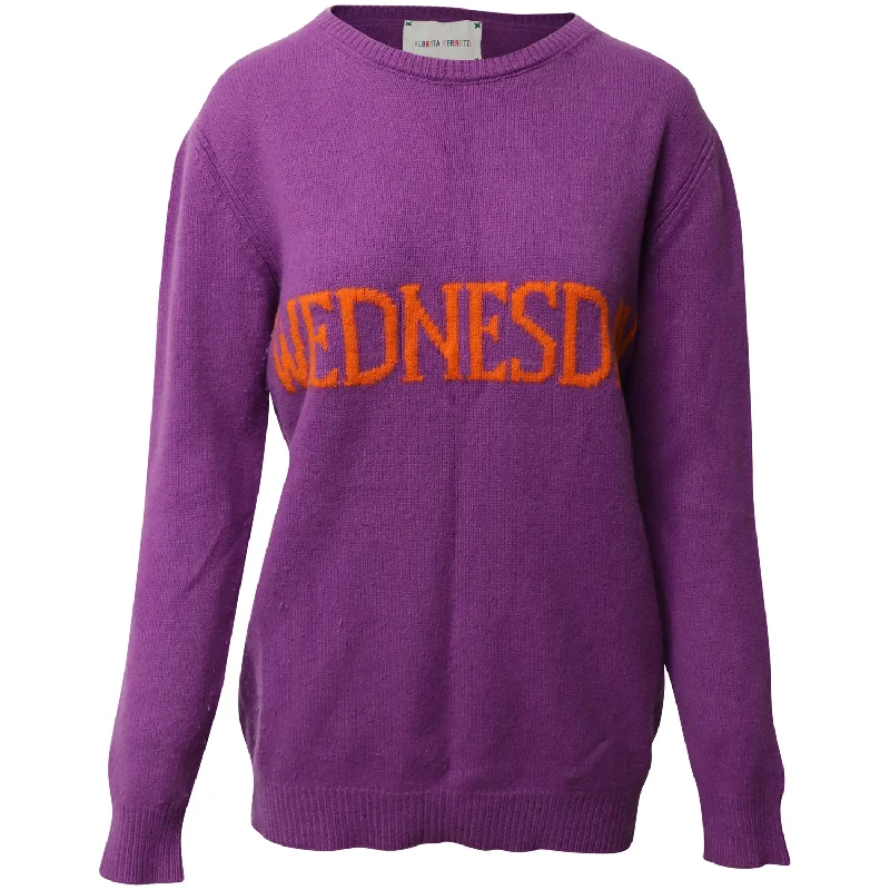 Alberta Ferretti Wednesday Patch Sweater in Violet Wool Zippered Front Buttoned Front Snap Front Alberta Ferretti Wednesday Patch Sweater in Violet Wool Zippered Front Buttoned Front Snap Front