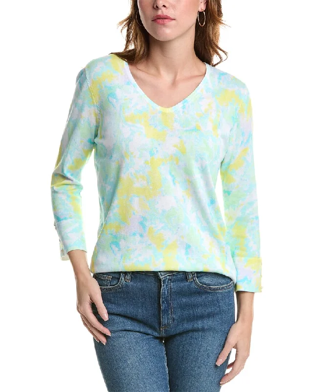 Edinburgh Knitwear Watercolor Sweater Solid Print Embellished