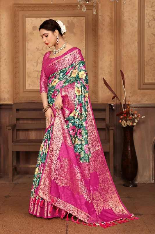 Women Party Wear Printed and Jari Weaving Jeaquard Silk Saree with Un Stitched Blouse Classic Minimalist Blouse Women Party Wear Printed and Jari Weaving Jeaquard Silk Saree with Un Stitched Blouse Classic Minimalist Blouse