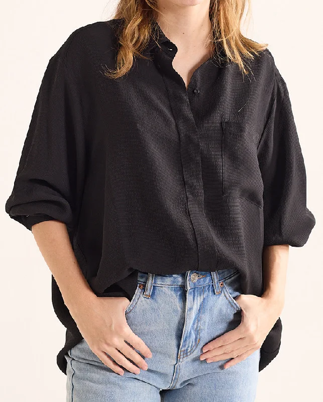 Grace Textured Blouse Black Texture Office-Ready Blouse
