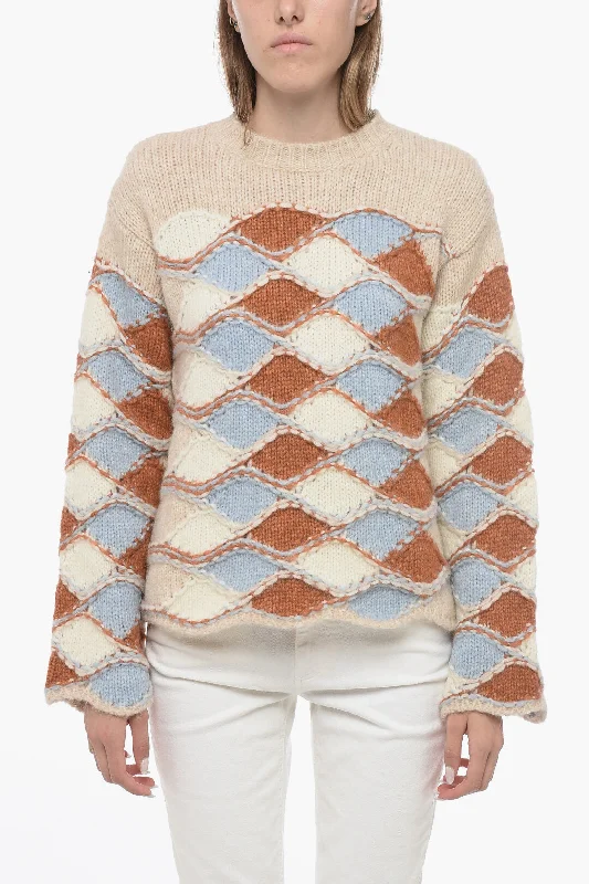 Roberto Collina Argyle Motif Crew-neck Sweater Faux Fur Fabric Real Fur Fabric Shearling Fabric Roberto Collina Argyle Motif Crew-neck Sweater Faux Fur Fabric Real Fur Fabric Shearling Fabric