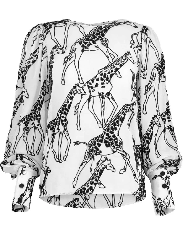 Black and White Giraffe Blouse Boho Printed Blouse