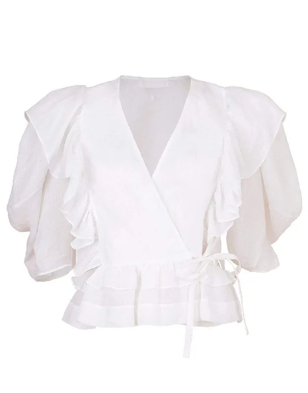 V-Neck Ruffle Blouse Sweetheart Neck Blouse