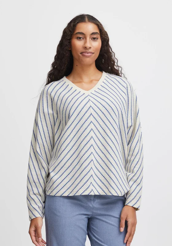 B.Young Runi Diagonally Striped Sweater, Navy Mix Cashmere Blend Cotton Blend Poly Blend