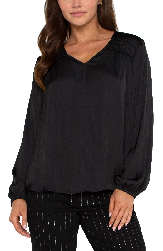 LONG SLEEVE V-NECK WOVEN BLOUSE Relaxed Fit Blouse