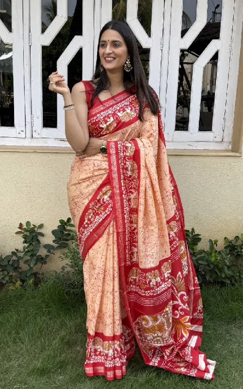 Women Party Wear Printed Creape Silk Saree with Un Stitched Blouse Chic Square Blouse