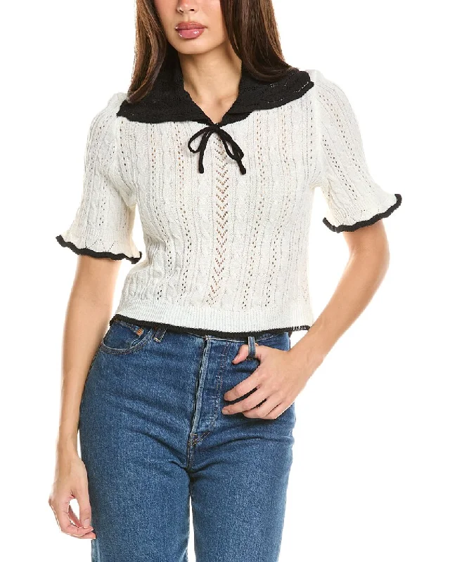 & Rouge Pointelle Sweater Open Front Closed Front Wrap Front