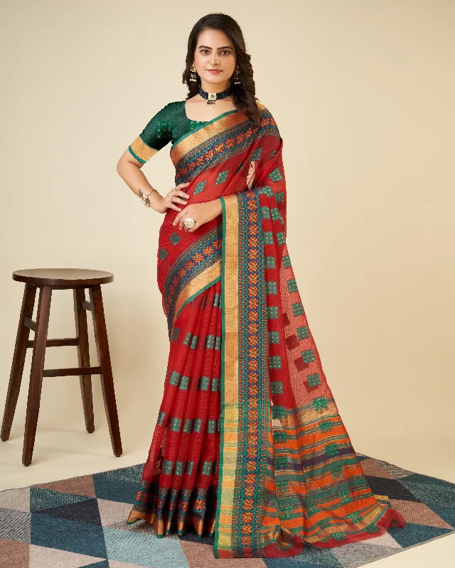 Women Maroon Kota Doriya Soft Silk Weaving Work Saree With Un-Stiched Blouse Chic Off-Shoulder Blouse Women Maroon Kota Doriya Soft Silk Weaving Work Saree With Un-Stiched Blouse Chic Off-Shoulder Blouse