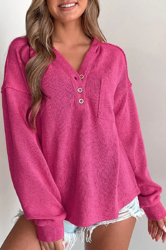 Pocketed Dropped Shoulder Long Sleeve Hoodie Hoodie with Button Placket Classic Preppy Pocketed Dropped Shoulder Long Sleeve Hoodie Hoodie with Button Placket Classic Preppy