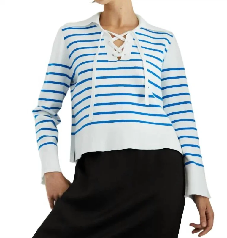 Milano Breton Stripe Sweater In Bleach Blue Terry Blend Velvet Blend Canvas Blend