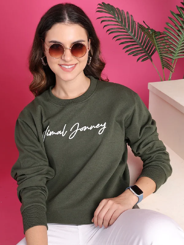 VimaL Jonney Regular Fit Green Printed Sweatshirt For Women Cotton Hoodie Fleece Lining Warmth