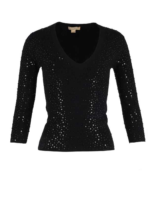 Michael Kors Collection Sequined Jumper in Black Viscose Sequined Glittery Shiny