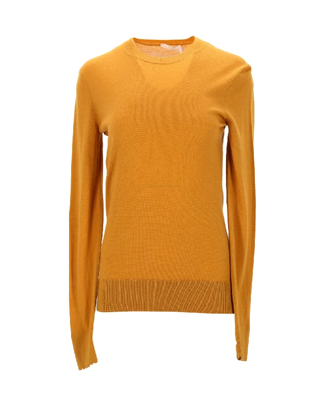 Chloe Crewneck Sweater in Mustard Yellow Wool Knit Fabric Woven Fabric Fleece Fabric Chloe Crewneck Sweater in Mustard Yellow Wool Knit Fabric Woven Fabric Fleece Fabric