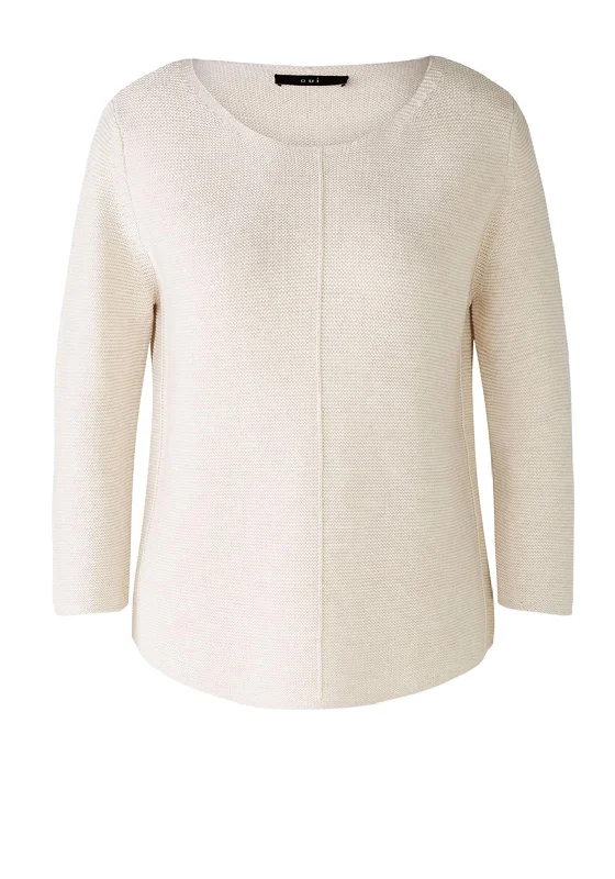 Oui Seam Detail Cotton Knit Sweater, Off-White Graphic Sweater Embroidered Appliqued Oui Seam Detail Cotton Knit Sweater, Off-White Graphic Sweater Embroidered Appliqued