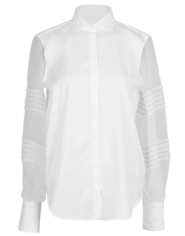 Organza Sleeve Boyfriend Blouse Chic Ruffle Blouse