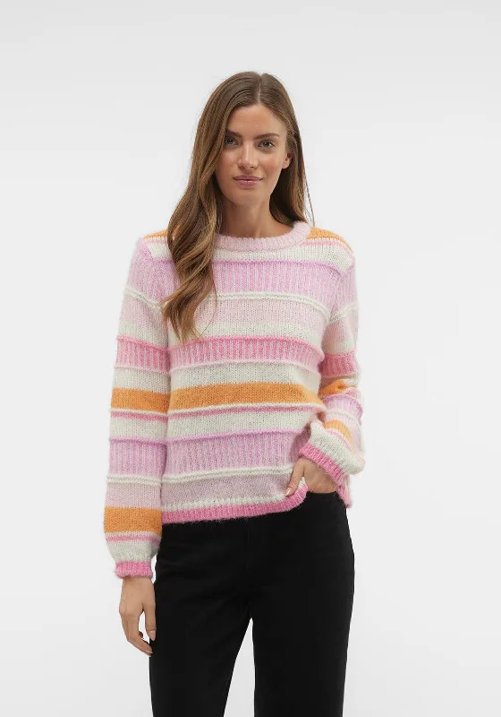 Vero Moda New Embrace Stiped Knitted Jumper, Parfait Pink Chenille Fabric Brocade Fabric Lace Fabric