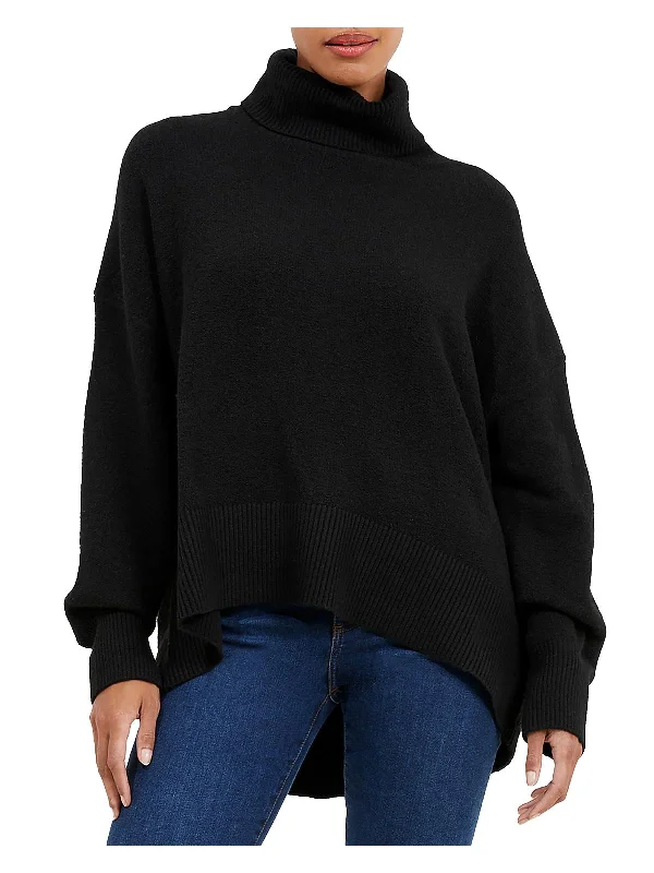 Womens Ribbed Trim Knit Turtleneck Sweater Silk Blend Satin Velvet